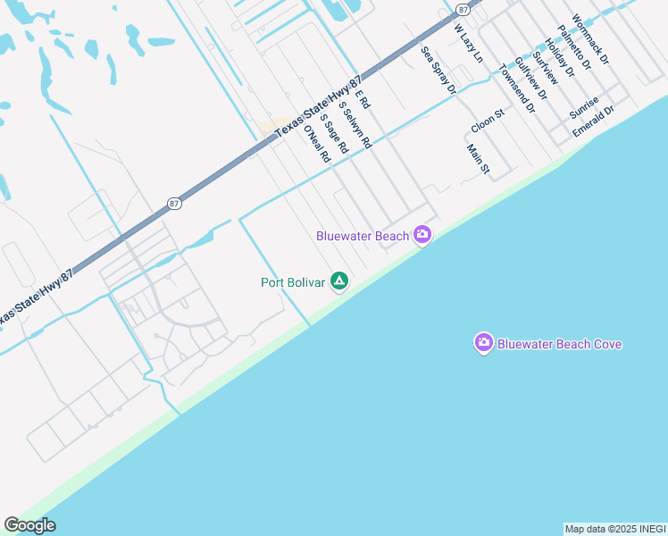 map of restaurants, bars, coffee shops, grocery stores, and more near 835 Alma in Bolivar Peninsula