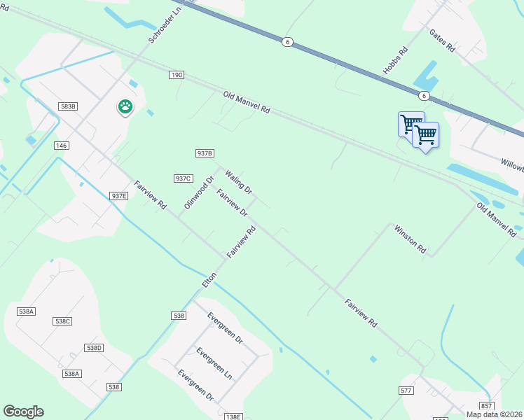 map of restaurants, bars, coffee shops, grocery stores, and more near 4903 County Road 937B in Alvin