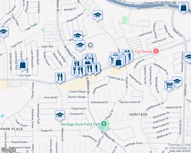 map of restaurants, bars, coffee shops, grocery stores, and more near 9822 Potranco Road in San Antonio