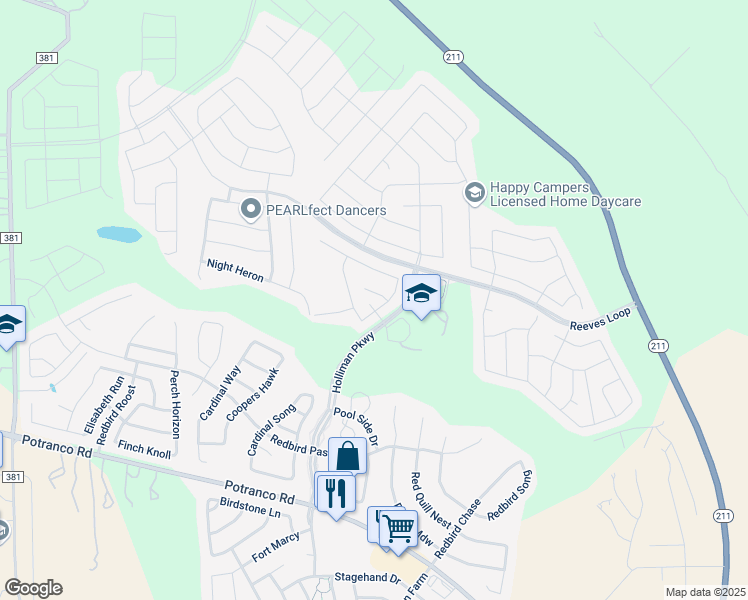 map of restaurants, bars, coffee shops, grocery stores, and more near 311 Bluebird Song in San Antonio