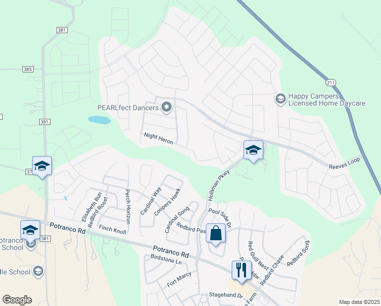 map of restaurants, bars, coffee shops, grocery stores, and more near 15326 Night Heron in San Antonio