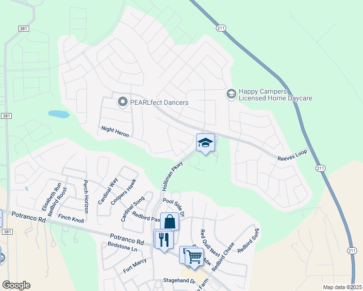 map of restaurants, bars, coffee shops, grocery stores, and more near 311 Bluebird Song in San Antonio