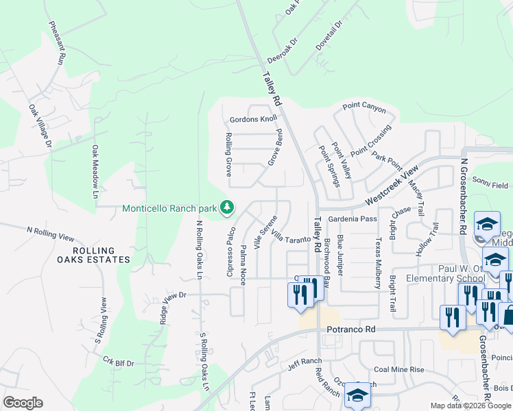 map of restaurants, bars, coffee shops, grocery stores, and more near 418 Palma Noce in San Antonio