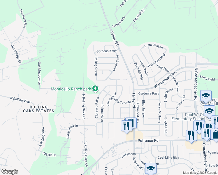 map of restaurants, bars, coffee shops, grocery stores, and more near 418 Palma Noce in San Antonio