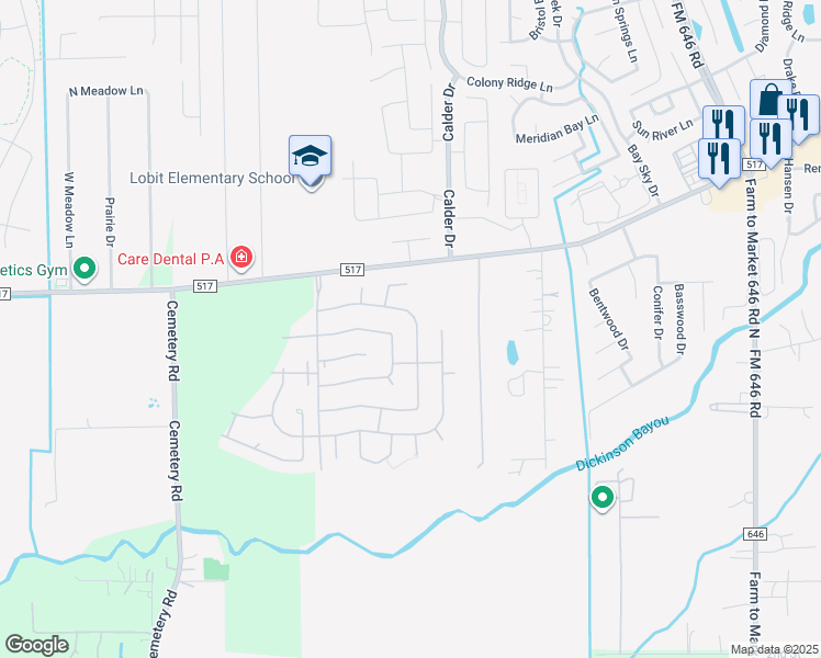 map of restaurants, bars, coffee shops, grocery stores, and more near 4209 Oriole Trails Drive in Dickinson