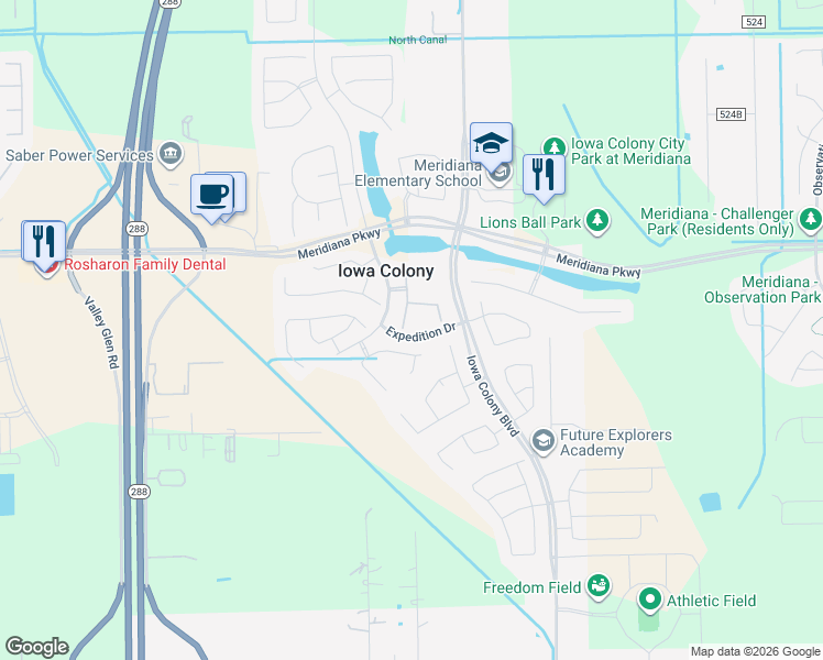 map of restaurants, bars, coffee shops, grocery stores, and more near 10119 Hooke Drive in Rosharon