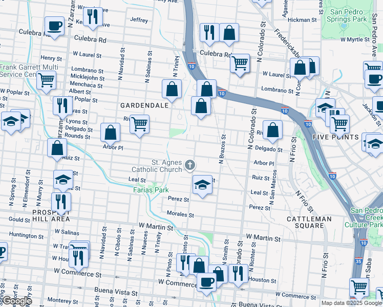 map of restaurants, bars, coffee shops, grocery stores, and more near 642 Arbor Place in San Antonio