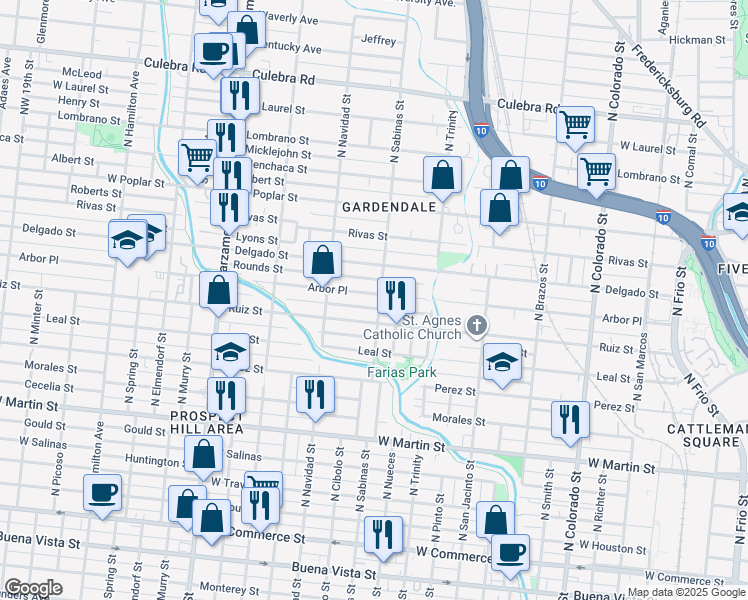 map of restaurants, bars, coffee shops, grocery stores, and more near 904 Arbor Place in San Antonio