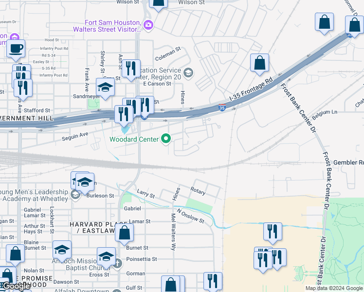 map of restaurants, bars, coffee shops, grocery stores, and more near 1010 Locke Street in San Antonio