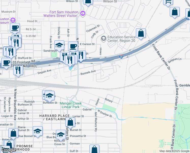 map of restaurants, bars, coffee shops, grocery stores, and more near in San Antonio