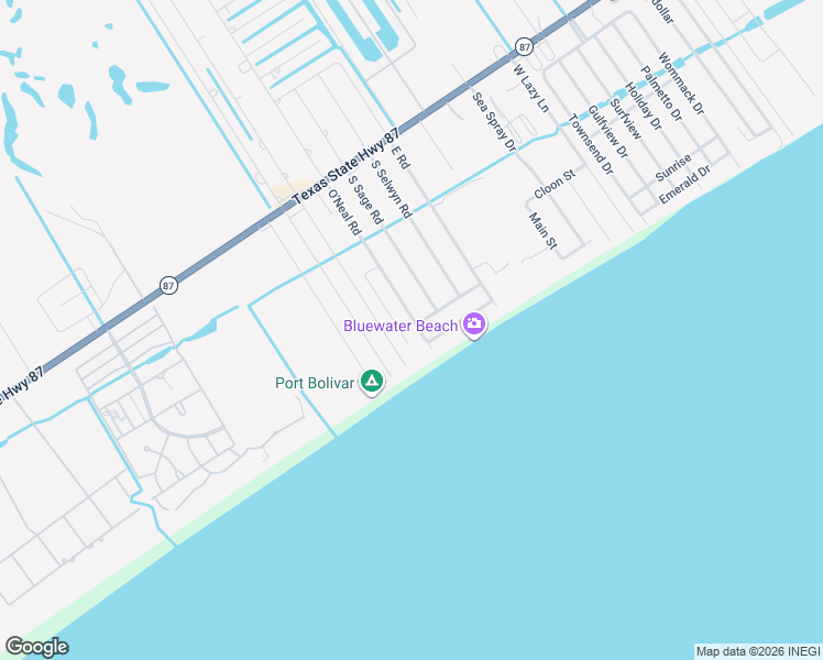 map of restaurants, bars, coffee shops, grocery stores, and more near 1110 Gulfview Road in Bolivar Peninsula