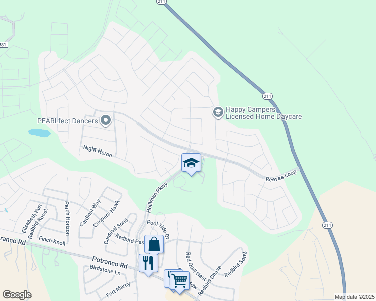 map of restaurants, bars, coffee shops, grocery stores, and more near Reeves Loop in San Antonio