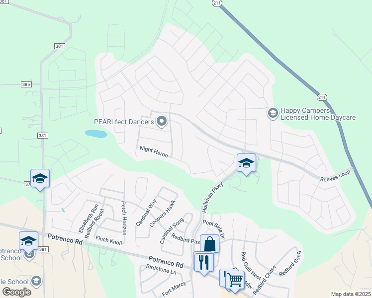 map of restaurants, bars, coffee shops, grocery stores, and more near 426 Eastern Phoebe in San Antonio