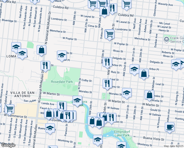 map of restaurants, bars, coffee shops, grocery stores, and more near 111 Bowdoin Street in San Antonio