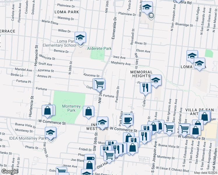 map of restaurants, bars, coffee shops, grocery stores, and more near 426 Precious Street in San Antonio