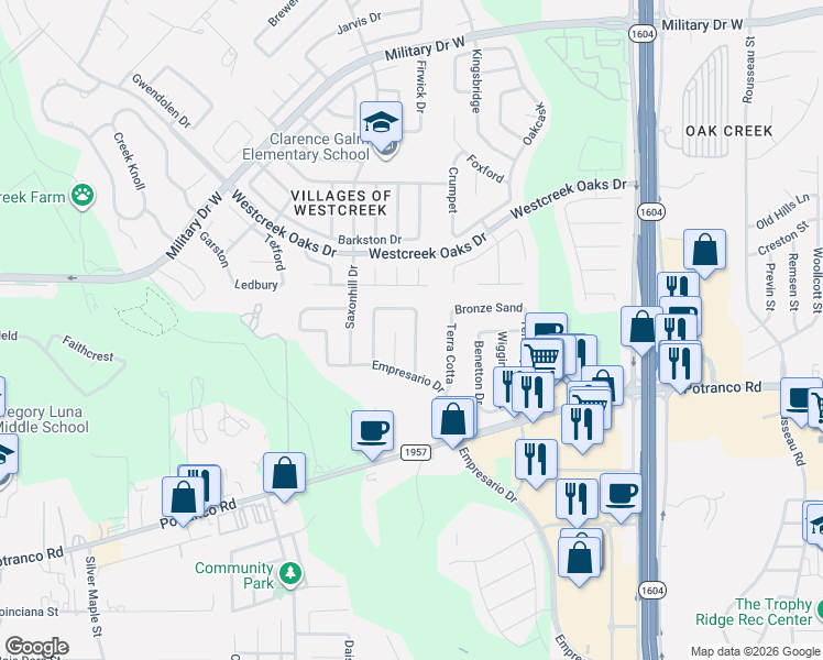 map of restaurants, bars, coffee shops, grocery stores, and more near 434 Diver Point in San Antonio