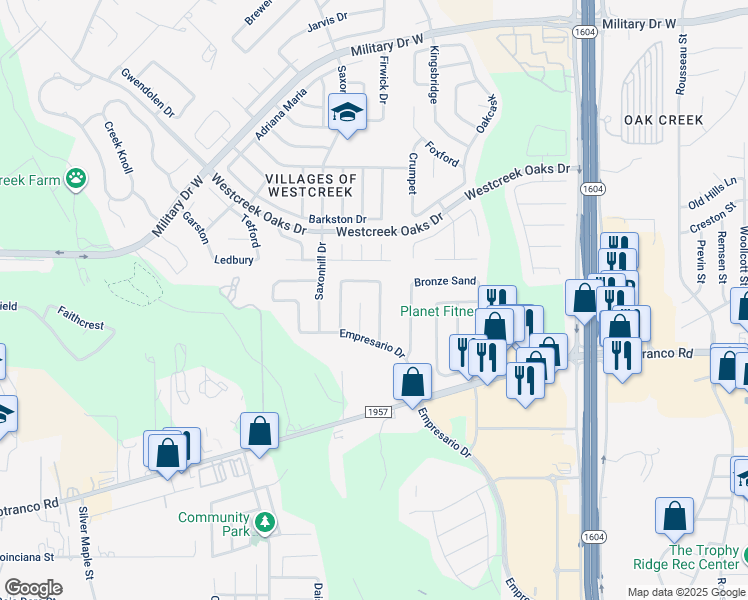 map of restaurants, bars, coffee shops, grocery stores, and more near 434 Diver Point in San Antonio