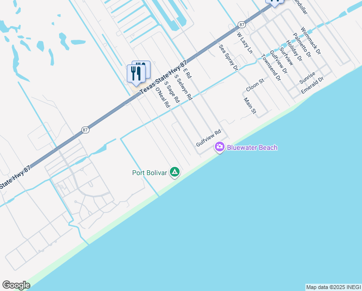 map of restaurants, bars, coffee shops, grocery stores, and more near 872 South Jacks Road in Bolivar Peninsula