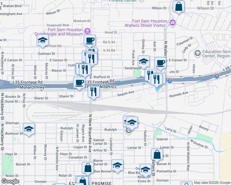 map of restaurants, bars, coffee shops, grocery stores, and more near 331 Seguin Street in San Antonio