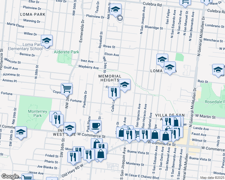 map of restaurants, bars, coffee shops, grocery stores, and more near 347 Calle La Gloria in San Antonio