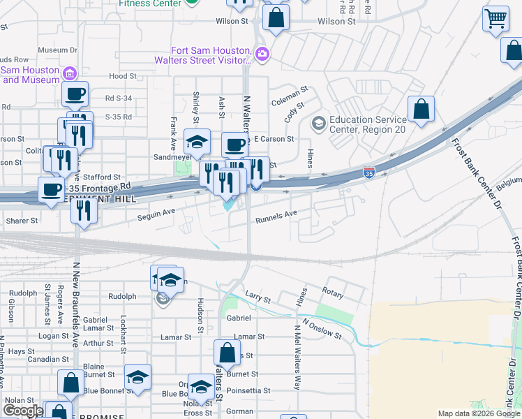 map of restaurants, bars, coffee shops, grocery stores, and more near 523 Runnels Avenue in San Antonio