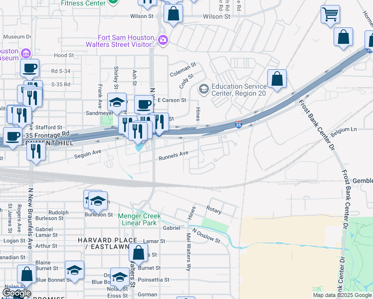 map of restaurants, bars, coffee shops, grocery stores, and more near in San Antonio
