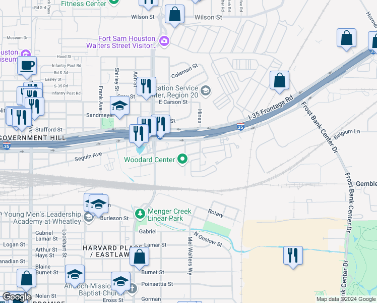map of restaurants, bars, coffee shops, grocery stores, and more near in San Antonio
