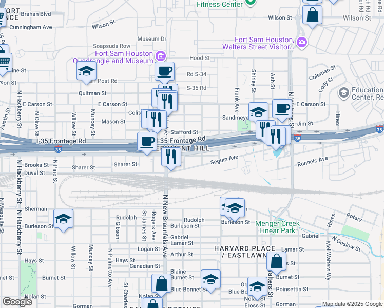 map of restaurants, bars, coffee shops, grocery stores, and more near in San Antonio