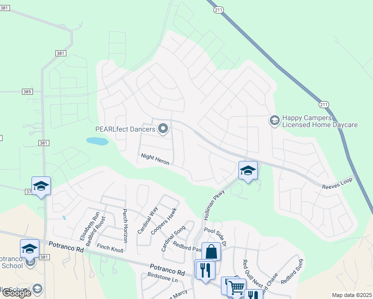 map of restaurants, bars, coffee shops, grocery stores, and more near 426 Eastern Phoebe in San Antonio