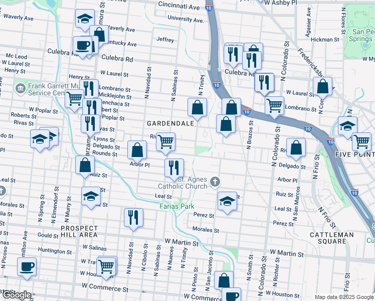 map of restaurants, bars, coffee shops, grocery stores, and more near 806 Delgado Street in San Antonio
