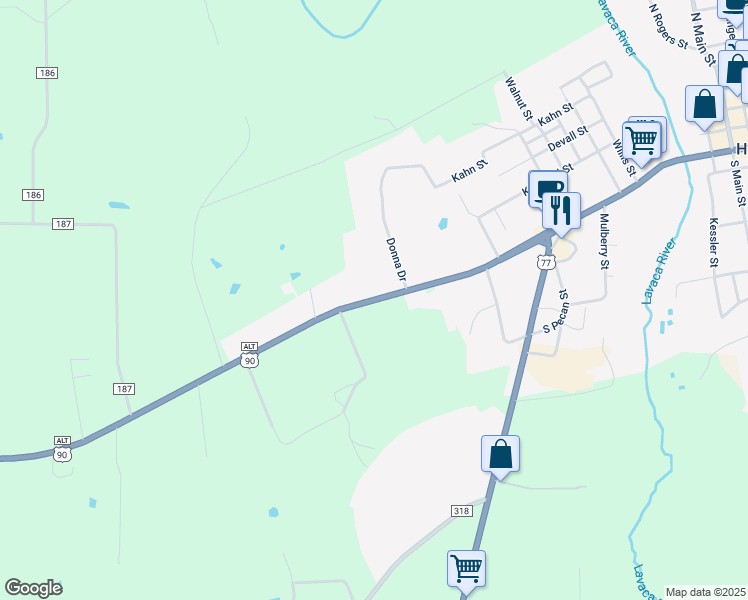 map of restaurants, bars, coffee shops, grocery stores, and more near U.S. 77 Alternate in Hallettsville