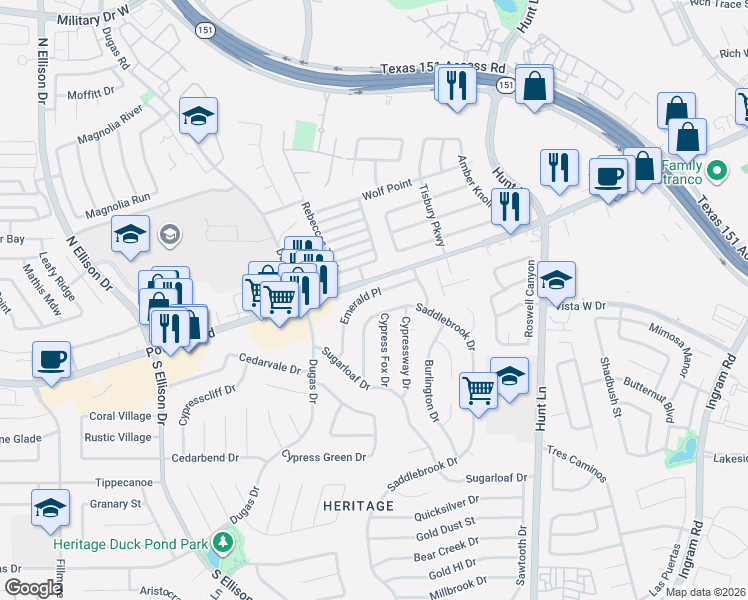 map of restaurants, bars, coffee shops, grocery stores, and more near in San Antonio
