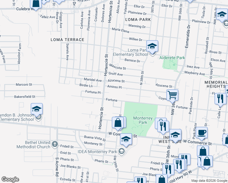 map of restaurants, bars, coffee shops, grocery stores, and more near 452 Amires Place in San Antonio