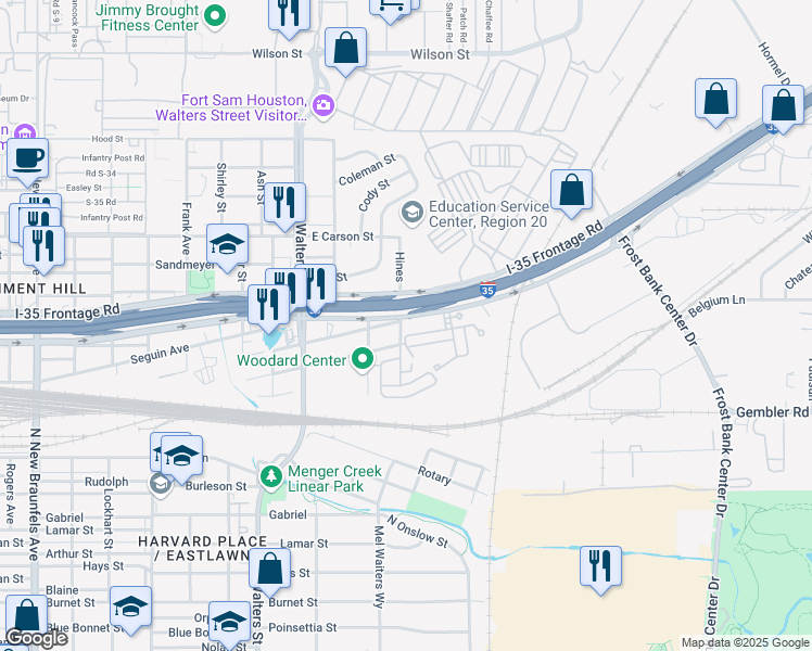 map of restaurants, bars, coffee shops, grocery stores, and more near 1144 Hines in San Antonio