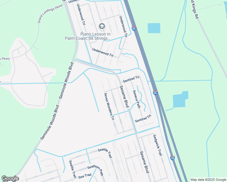 map of restaurants, bars, coffee shops, grocery stores, and more near 1 Seville Orange Path in Palm Coast