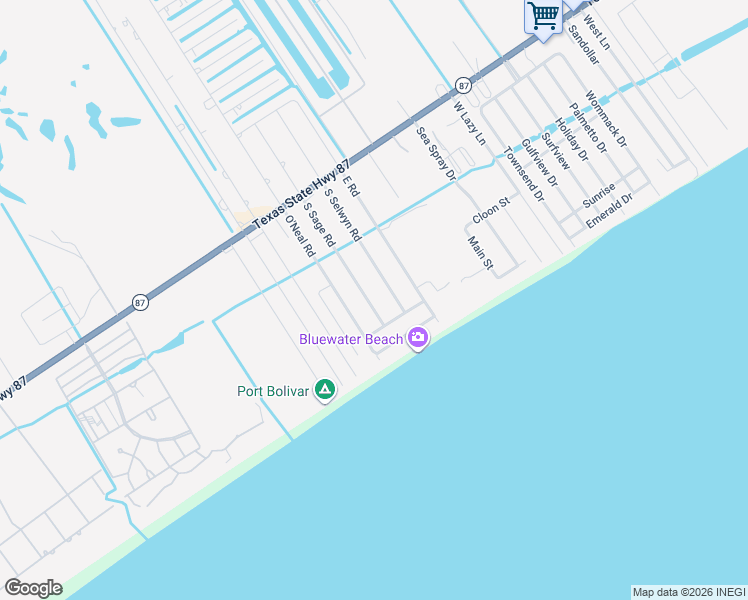 map of restaurants, bars, coffee shops, grocery stores, and more near 860 South Sage Road in Bolivar Peninsula