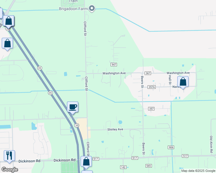 map of restaurants, bars, coffee shops, grocery stores, and more near 2326 County Road 367 in Alvin