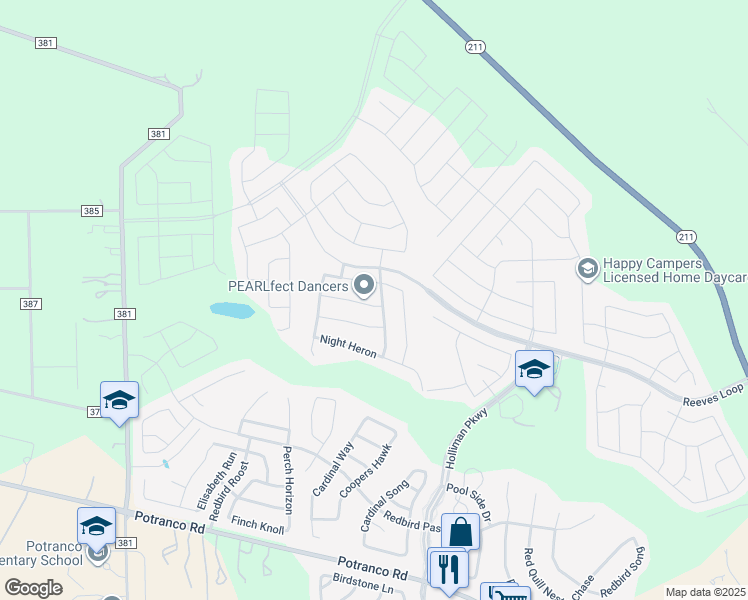 map of restaurants, bars, coffee shops, grocery stores, and more near 15409 Bobwhite Quail in San Antonio