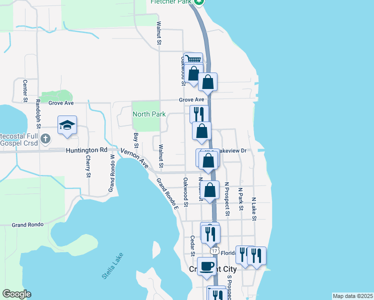 map of restaurants, bars, coffee shops, grocery stores, and more near 602 Holly Lane in Crescent City