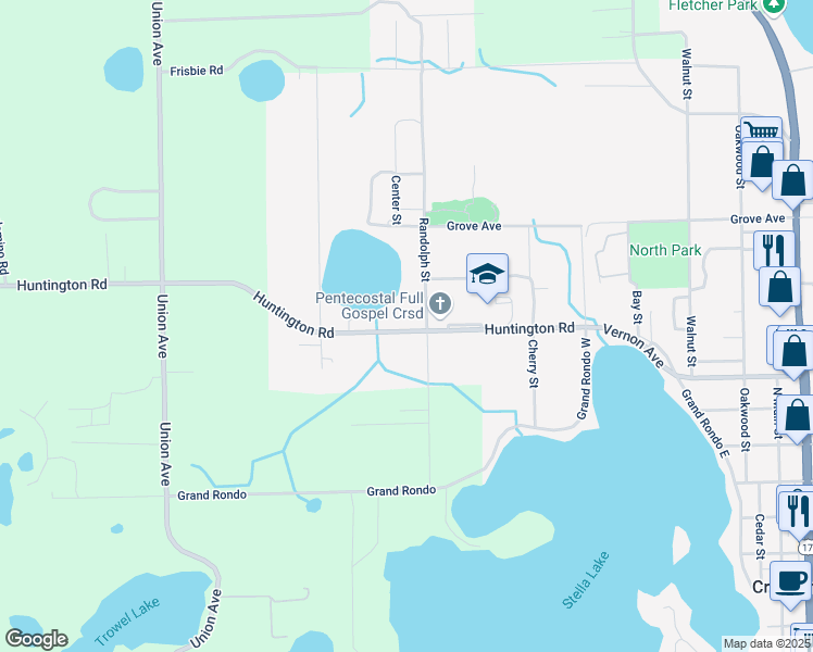 map of restaurants, bars, coffee shops, grocery stores, and more near 1118 Huntington Road in Crescent City