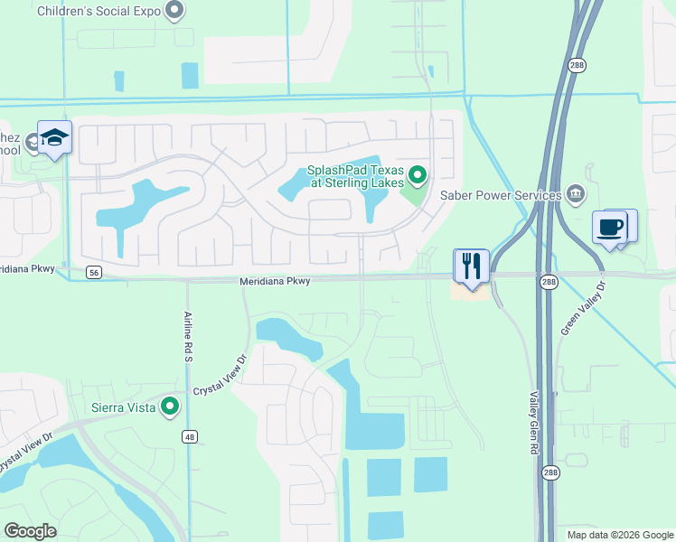 map of restaurants, bars, coffee shops, grocery stores, and more near 2942 Meridiana Parkway in Rosharon