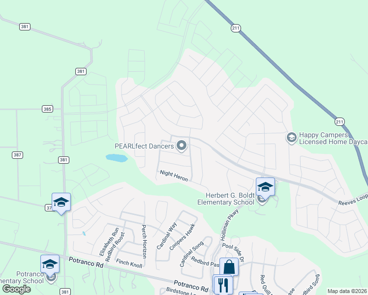 map of restaurants, bars, coffee shops, grocery stores, and more near 15409 Bobwhite Quail in San Antonio