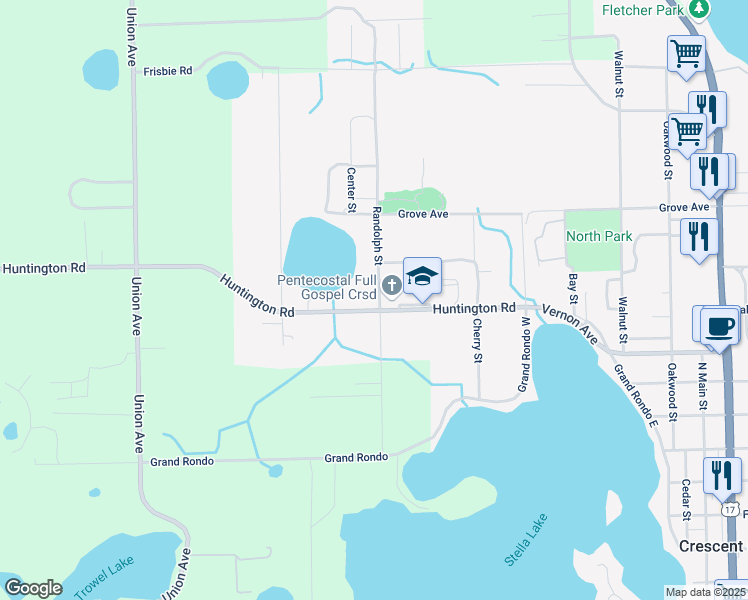 map of restaurants, bars, coffee shops, grocery stores, and more near 1118 Huntington Road in Crescent City