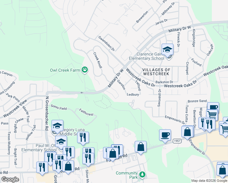 map of restaurants, bars, coffee shops, grocery stores, and more near 731 Caravel Street in San Antonio