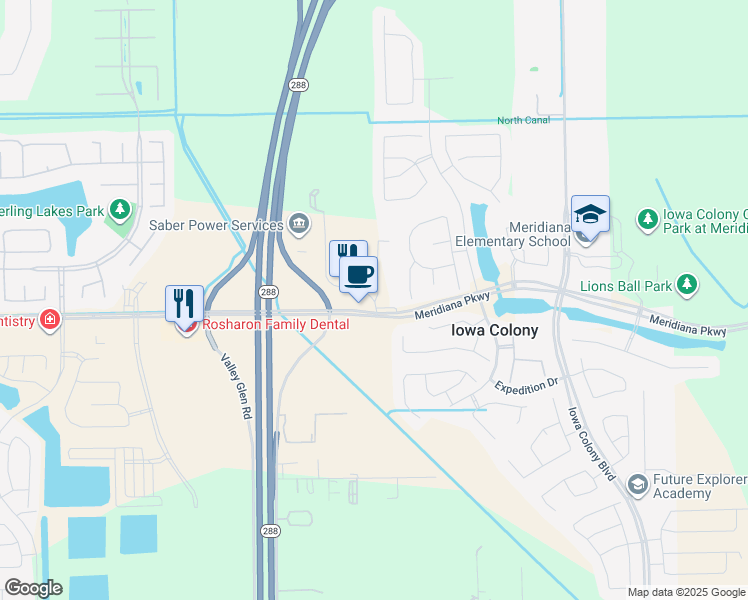 map of restaurants, bars, coffee shops, grocery stores, and more near 9901 Kilkenny Street in Iowa Colony
