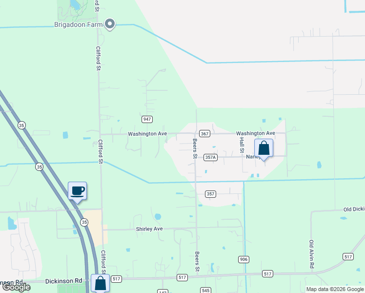 map of restaurants, bars, coffee shops, grocery stores, and more near 715 County Road 351 in Alvin
