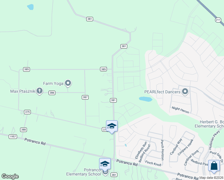 map of restaurants, bars, coffee shops, grocery stores, and more near 430 County Road 381 in San Antonio