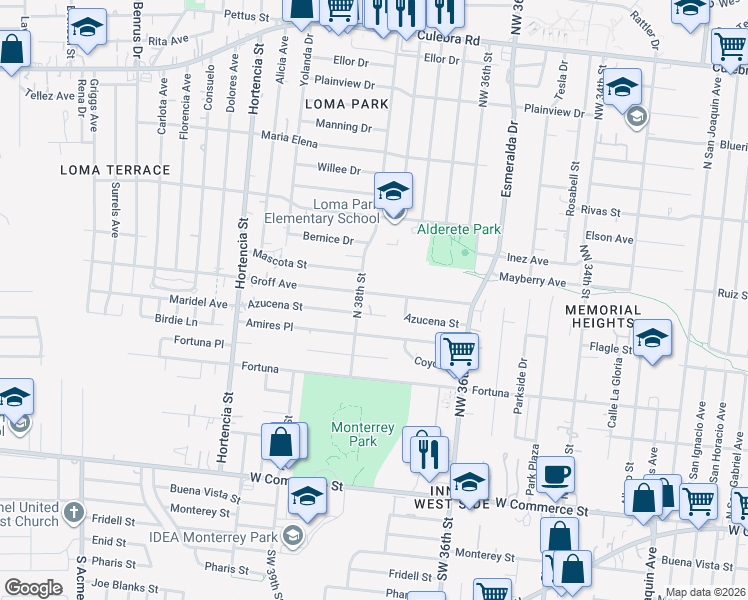 map of restaurants, bars, coffee shops, grocery stores, and more near 259 Groff Avenue in San Antonio