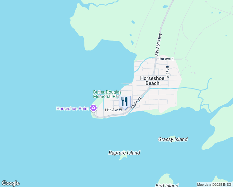 map of restaurants, bars, coffee shops, grocery stores, and more near 258 7th Avenue West in Horseshoe Beach
