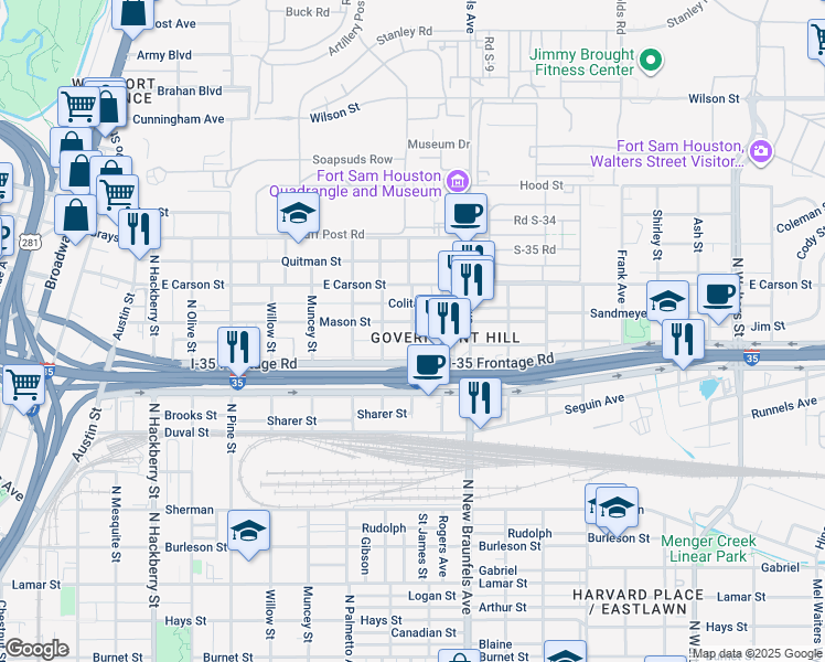 map of restaurants, bars, coffee shops, grocery stores, and more near in San Antonio